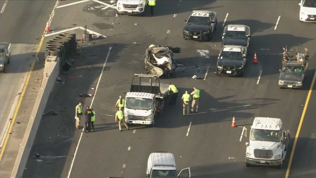 Fatal Crash on Long Beach Freeway Five Dead in Fiery Collision
