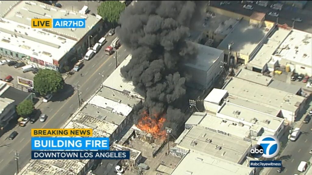 Massive Fire Breaks Out in Downtown Los Angeles Storage Yard